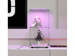 Vitrine moderna de vidro com 2 prateleiras de vidro, 1 porta, iluminação LED e fechadura, 86x40,4x36,5cm, branca.