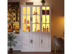 Vitrine moderna de vidro - 121,5 x 41 x 200 cm - com 6 portas + LEDs - MDF - branca