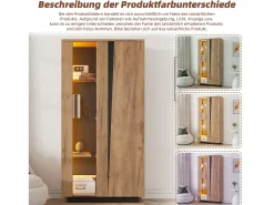 Vitrine moderna para sala de estar - 80 x 35 x 160 cm - com 8 prateleiras + 2 portas de acrílico + LEDs - aglomerado - cor natural