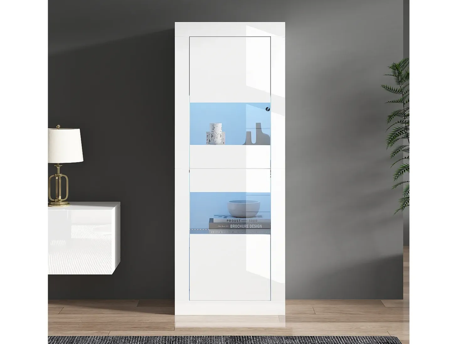 Vitrine moderna 61x42x162cm - com iluminação LED - com 2 portas - branca