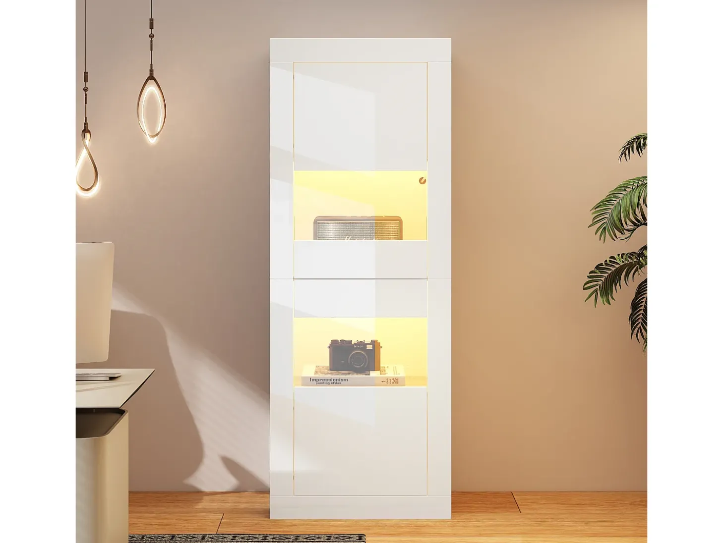 Vitrine moderna 61x42x162cm - com iluminação LED - com 2 portas - branca