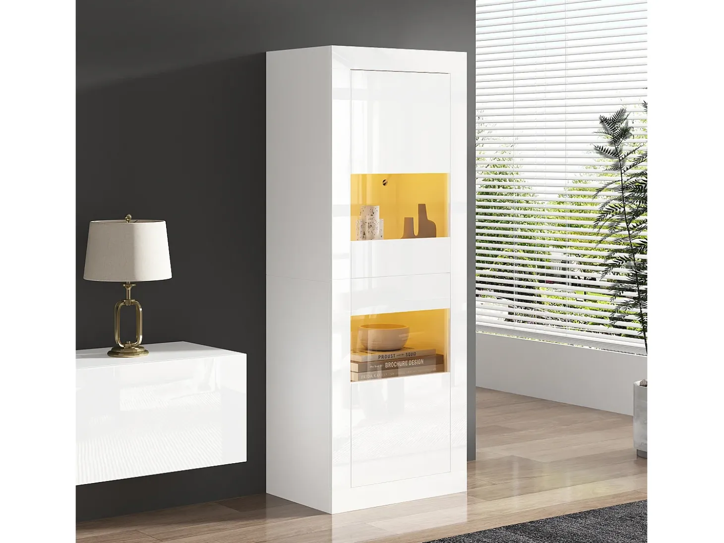 Vitrine moderna 61x42x162cm - com iluminação LED - com 2 portas - branca