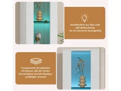 Vitrine multifuncional - 40 x 29 x 170 cm - com porta de vidro + LEDs - PB + Vidro - branco