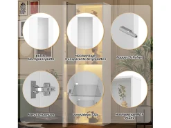Vitrine multifuncional - 40 x 29 x 170 cm - com porta de vidro + LEDs - PB + Vidro - branco