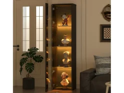 Vitrine multifuncional - 40 x 29 x 170 cm - com porta de vidro + LEDs - PB + Vidro - preto
