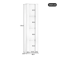 Vitrine multifuncional - 40 x 29 x 170 cm - com porta de vidro + LEDs - PB + Vidro - preto