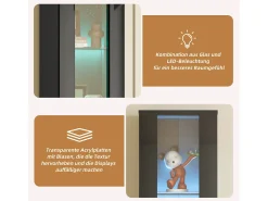 Vitrine multifuncional - 40 x 29 x 170 cm - com porta de vidro + LEDs - PB + Vidro - preto