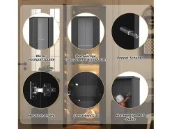 Vitrine multifuncional - 40 x 29 x 170 cm - com porta de vidro + LEDs - PB + Vidro - preto