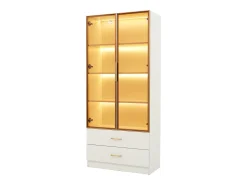 Vitrine, móvel de banheiro com LED - 2 gavetas e 2 portas de vidro - Branco