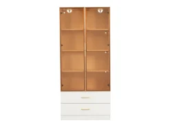 Vitrine, móvel de banheiro com LED - 2 gavetas e 2 portas de vidro - Branco