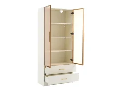 Vitrine, móvel de banheiro com LED - 2 gavetas e 2 portas de vidro - Branco