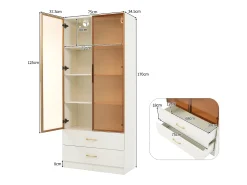 Vitrine, móvel de banheiro com LED - 2 gavetas e 2 portas de vidro - Branco