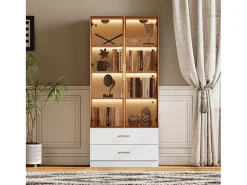 Vitrine, móvel de banheiro com LED - 2 gavetas e 2 portas de vidro - Branco