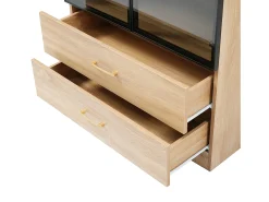 Vitrine, móvel de banheiro com LED - 2 gavetas e 2 portas de vidro - Natural