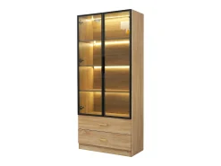 Vitrine, móvel de banheiro com LED - 2 gavetas e 2 portas de vidro - Natural