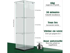Vitrine única – 3 níveis, fundo preto, acabamento transparente