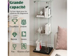 Vitrine única – 3 níveis, fundo preto, acabamento transparente