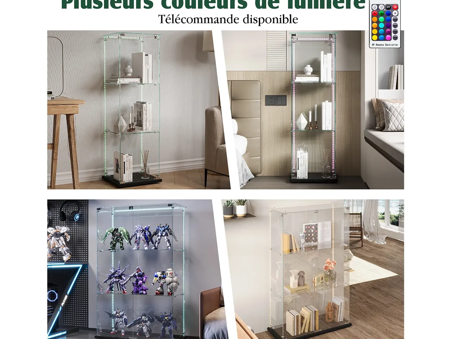 Vitrine única – 3 níveis, fundo preto, acabamento transparente