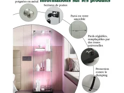 Vitrine única – 3 níveis, fundo preto, acabamento transparente