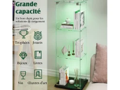 Vitrine única – 3 níveis, fundo preto, acabamento transparente