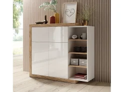 Vitrine pequeno modelo design nas cores carvalho e branco brilhante coleção SINATRA.