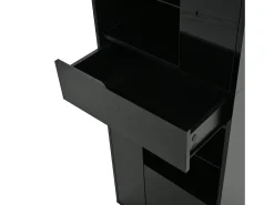 Vitrine preta com 1 gaveta, 4 portas e iluminação LED, prateleiras em vidro, 55x38x170 cm