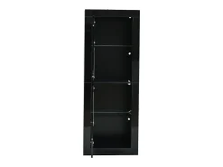 Vitrine preta com iluminação LED, prateleiras em vidro e 2 portas, 61x42x162 cm