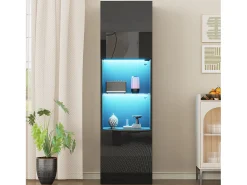 Vitrine preta de alto brilho com 2 portas e 1 prateleira de vidro, LED incluído - 45x35x160cm