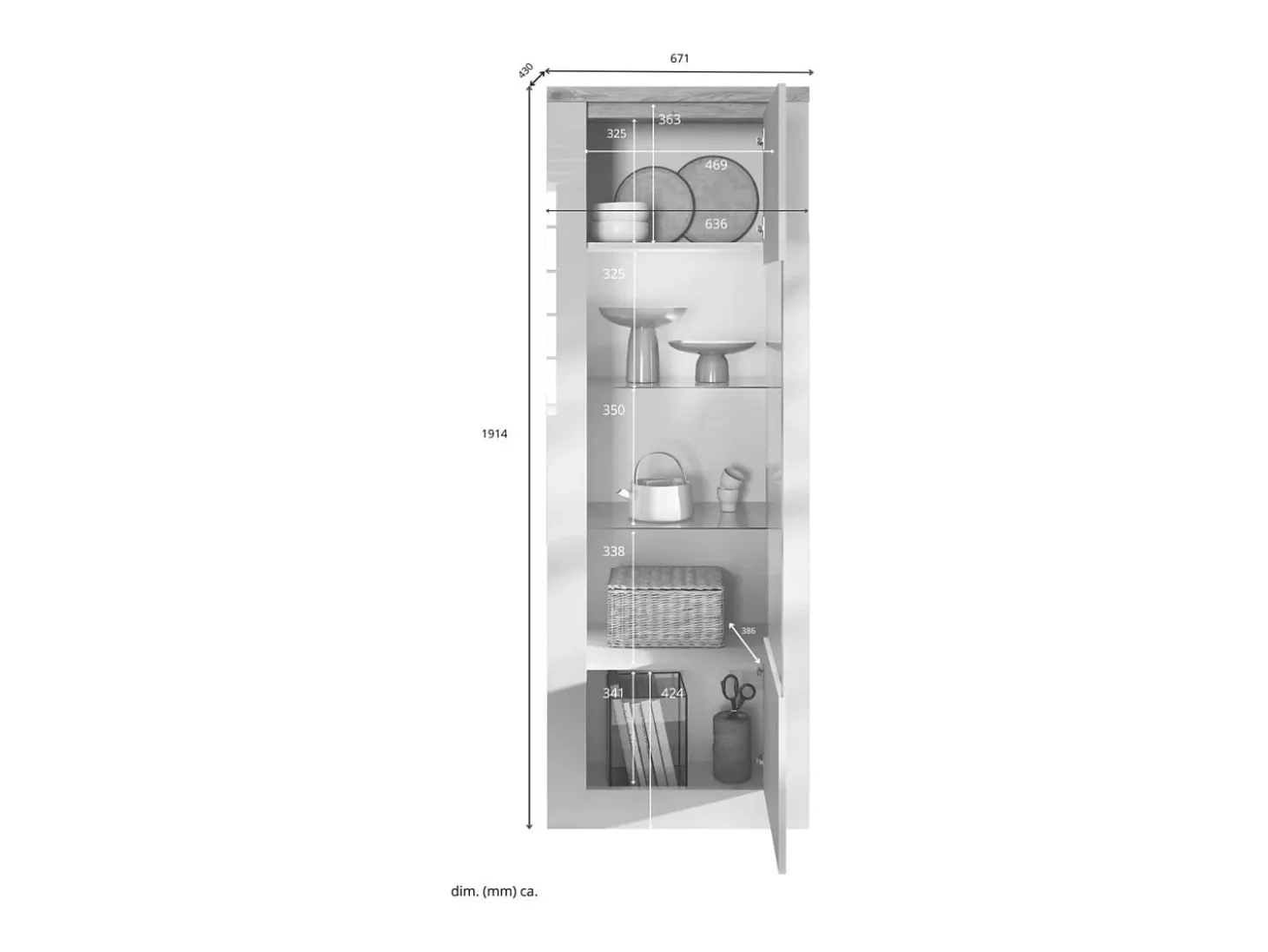 Vitrine SASHA – 1 porta e LED integrado – Branco laqueado e Carvalho Cadiz