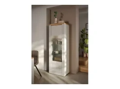 Vitrine SASHA – 1 porta e LED integrado – Branco laqueado e Carvalho Cadiz