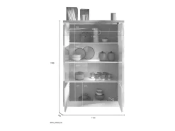 Vitrine SASHA – 2 portas envidraçadas +3 prateleiras com LED integrado – Branco laqueado e Carvalho Cadiz