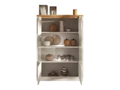 Vitrine SASHA – 2 portas envidraçadas +3 prateleiras com LED integrado – Branco laqueado e Carvalho Cadiz