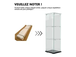 Vitrine simples aberta com três níveis + base preta com lacado incolor