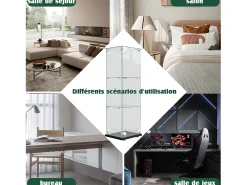 Vitrine simples aberta com três níveis + base preta com lacado incolor