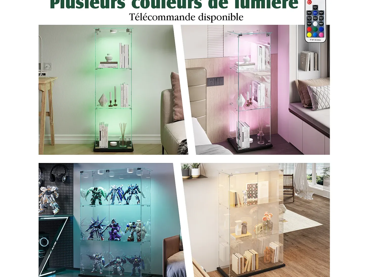 Vitrine simples aberta com três níveis + base preta com lacado incolor