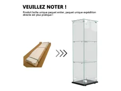 Vitrine simples aberta com três níveis + base preta com lacado incolor