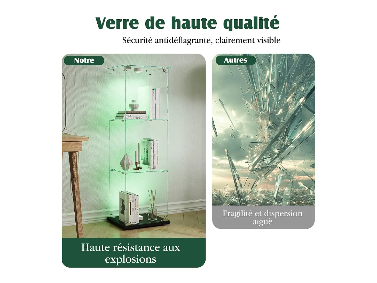 Vitrine simples aberta com três níveis + base preta com lacado incolor