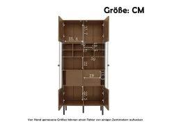 Vitrine 75x35x164.5 cm - 2 portas - Painel de vidro + prateleira multicamadas + gaveta oculta - ​​Nogueira​