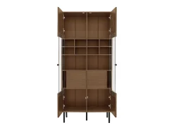 Vitrine 75x35x164.5 cm - 2 portas - Painel de vidro + prateleira multicamadas + gaveta oculta - ​​Nogueira​