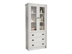 Vitrine 80x34x171 cm - com 2 portas de vidro - 3 gavetas - cinza + natural