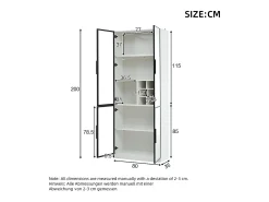 Vitrine 80x35x200 cm - com iluminação LED - com armazenamento para vinho - 2 portas de vidro - Branco