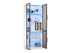 Vitrine 80x35x200 cm - com iluminação LED - com armazenamento para vinho - 2 portas de vidro - Branco