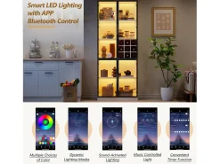 Vitrine 80x35x200 cm - com iluminação LED - com armazenamento para vinho - 2 portas de vidro - Branco