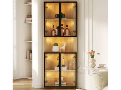 Vitrine 62x32x160 cm - con iluminação LED - 4 portas de vidro temperado - acabamento carvalho - MDF - Natural