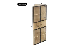 Vitrine 62x32x160 cm - con iluminação LED - 4 portas de vidro temperado - acabamento carvalho - MDF - Natural