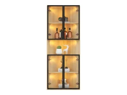 Vitrine 62x32x160 cm - con iluminação LED - 4 portas de vidro temperado - acabamento carvalho - MDF - Natural