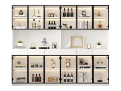 Vitrine 240x36x200 cm com LED - 12 portas de vidro e 6 gavetas - Branco