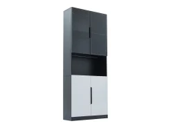 Vitrine 80x30x200 cm com LED - 4 portas (2 portas de vidro) - Branco e Preto