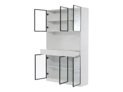 Vitrine 120x36x200 cm com LED - 6 portas de vidro e 3 gavetas - Branco