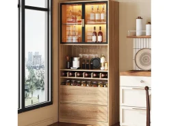 Vitrine 80x40x180 cm com LED - 2 portas e 2 gavetas - prateleiras abertas - Natural